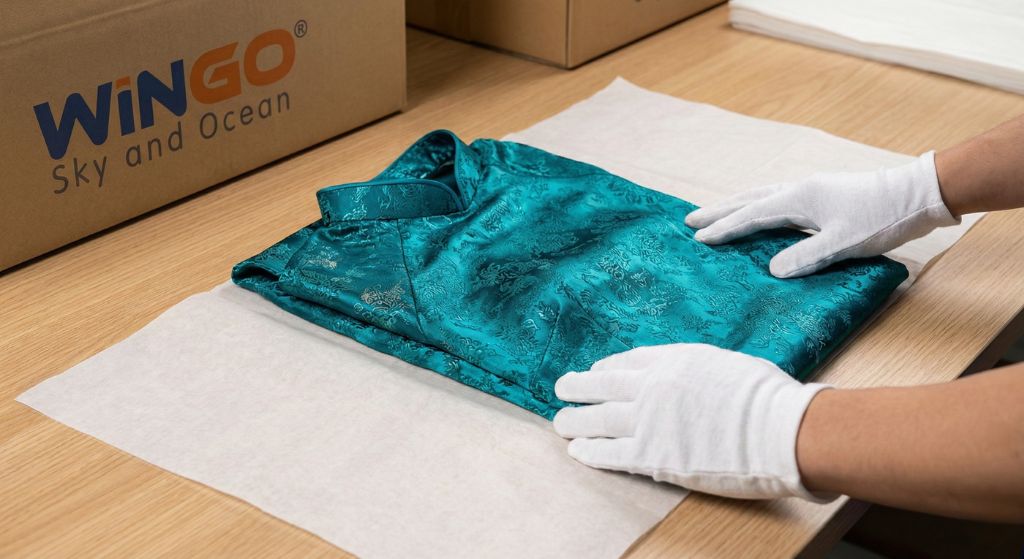 Nhân viên Wingo đang đóng gói áo dài gửi đi Mỹ chống nhăn