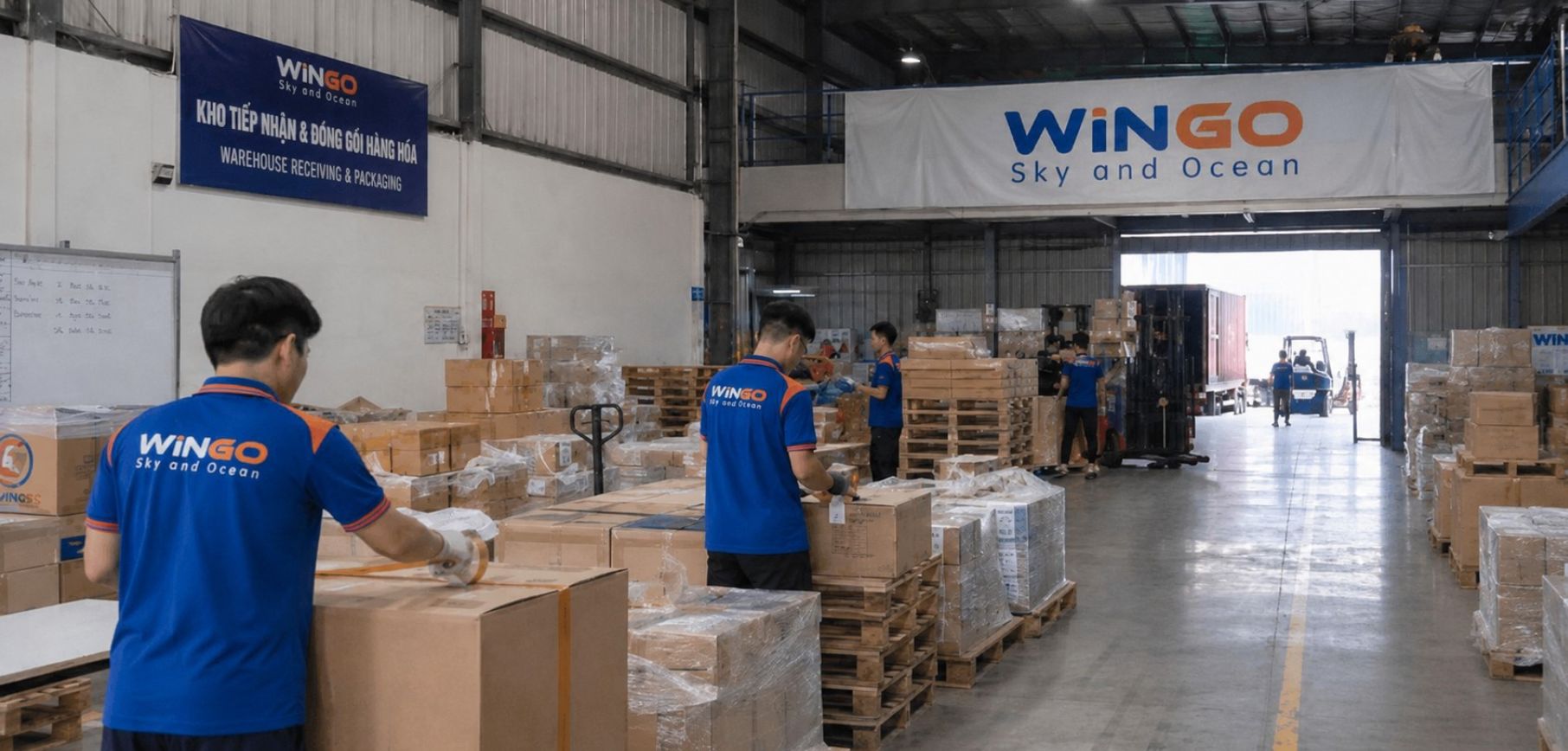 Wingo Logistics warehouse receiving and packing cargo before loading onto the train