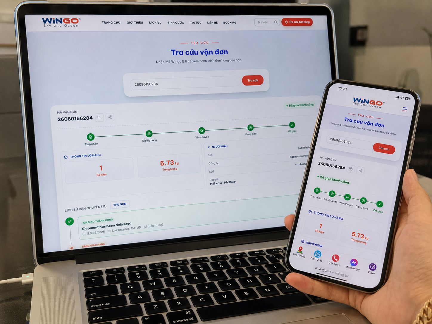 Tra cứu vận đơn trực tuyến trên website Wingo